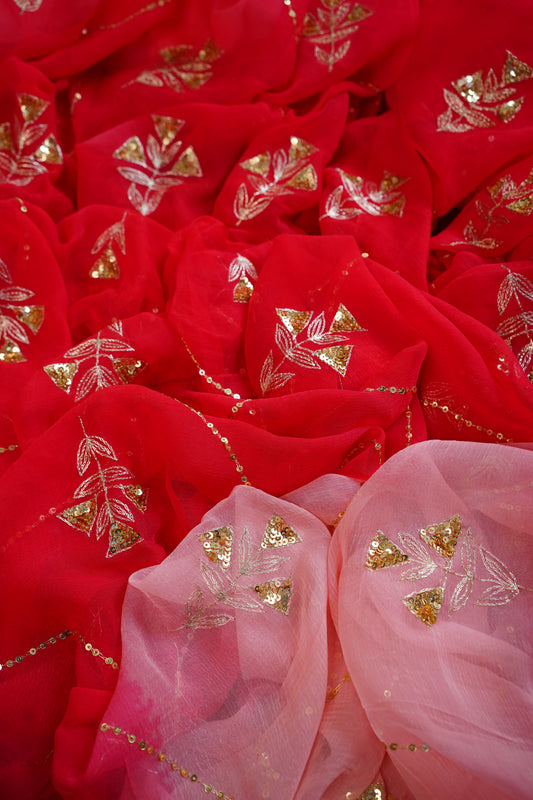 Red and Ping Chiffon Saree