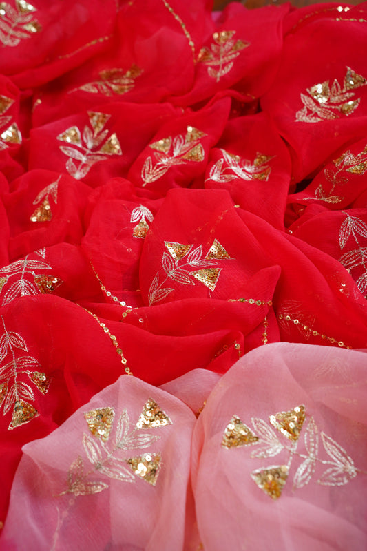 Red and Ping Chiffon Saree