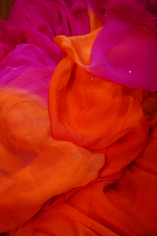 PINK AND ORANGE CHIFFON SAREE