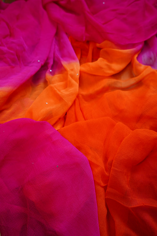 PINK AND ORANGE CHIFFON SAREE