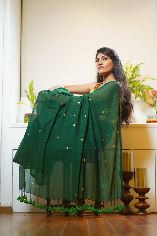 Mull Cotton Green Ginnie Saree