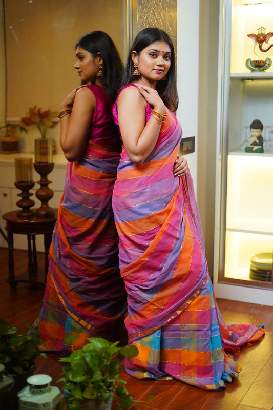 Rainbow themed Mull Cotton Saree