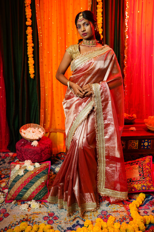 Banarasee Tissue Saree with Kiran Lace