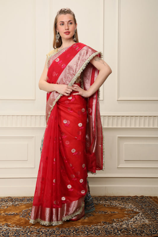 Banarasee Tissue Saree with Kiran Lace