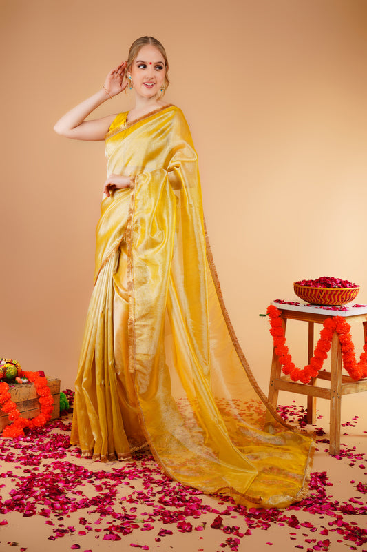 Banarasee Tissue Saree with Kiran Lace