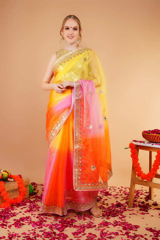 ORAGANZA SAREE WITH GOTA PATTI WORK BORDER