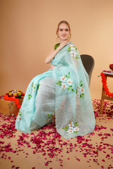 ORAGANZA SAREE WITH HANDPAINT