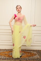 YELLOW CHIFFON SAREE WITH SEQUENCE EMBROIDERY