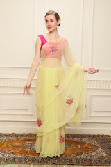 YELLOW CHIFFON SAREE WITH SEQUENCE EMBROIDERY