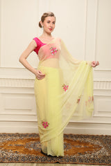 YELLOW CHIFFON SAREE WITH SEQUENCE EMBROIDERY